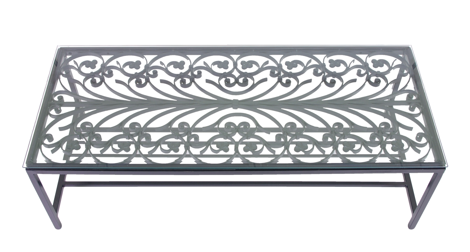 French Wrought Iron Window Guard Mounted as a Coffee Table, Mid 19th c.