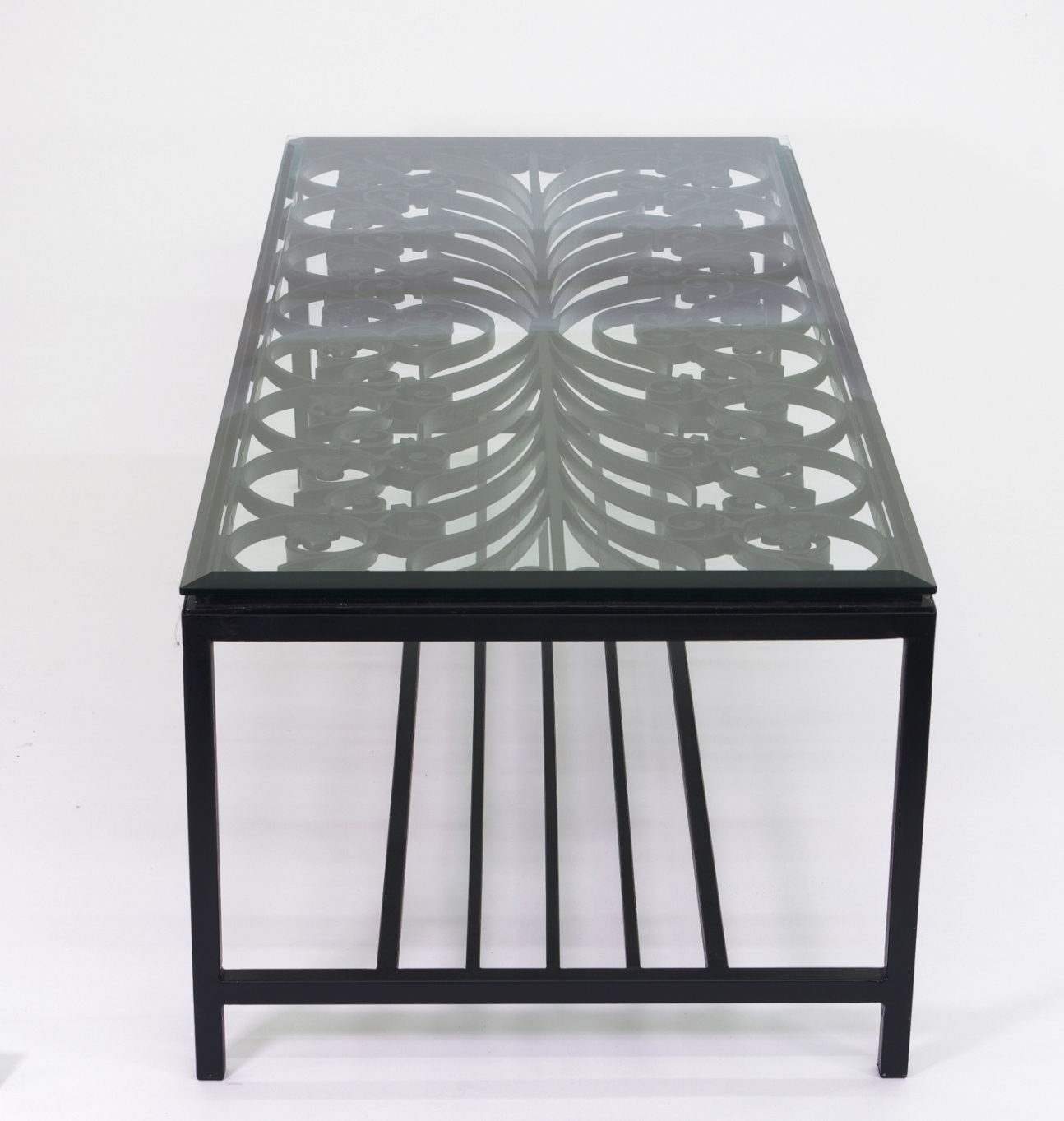French Wrought Iron Window Guard Mounted as a Coffee Table, Mid 19th c.