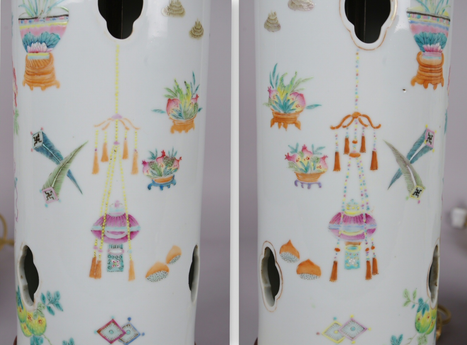 Pair of Chinese Porcelain Hat Stands Mounted as Lamps