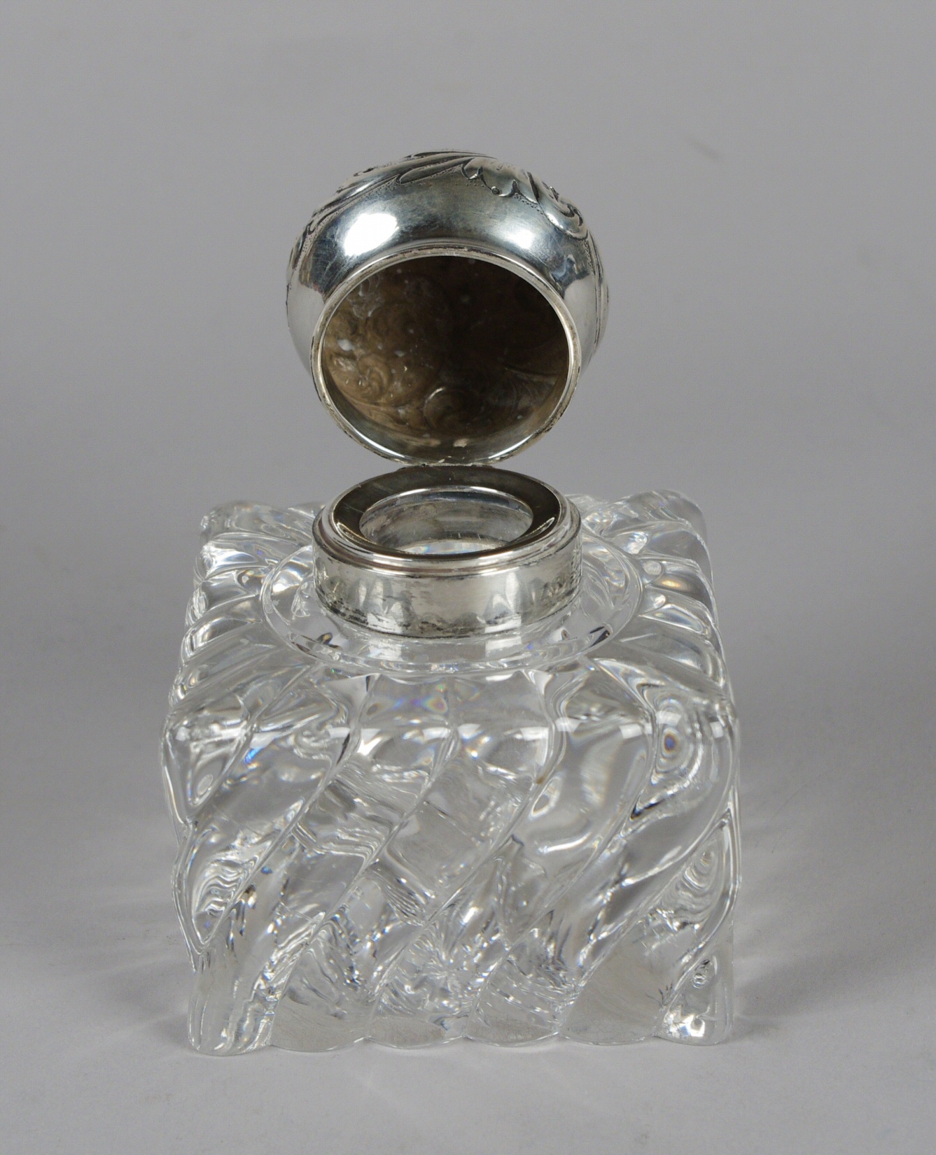 Crystal and Sterling Silver Inkwell