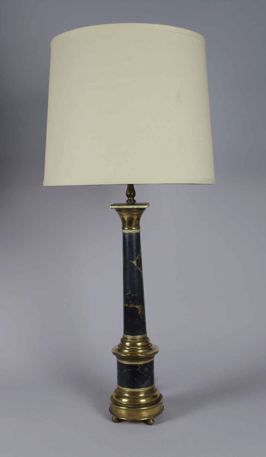 Brass Column Lamp with Marbleized Paper