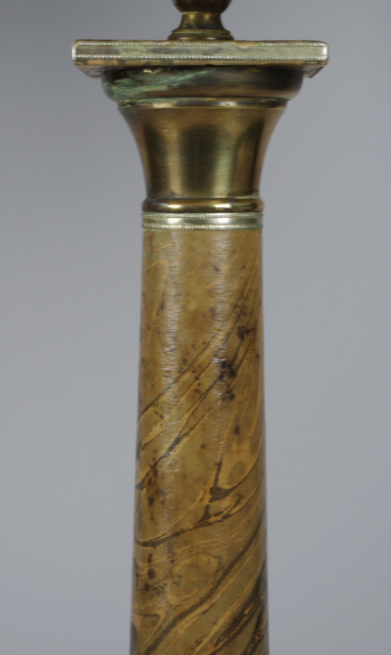 Brass Column Lamp with Marbleized Paper