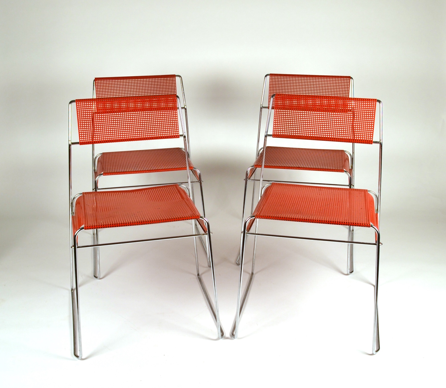 Set of Four Metal Stacking Chairs