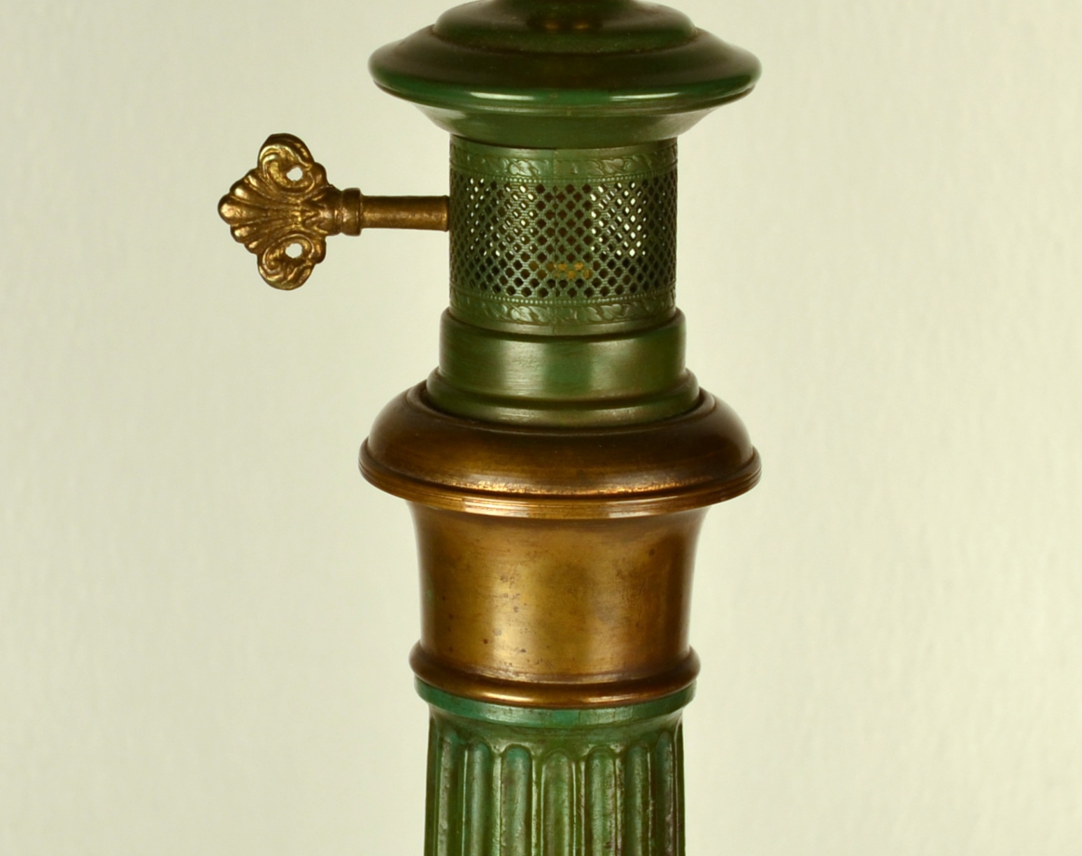Pair of Green Tole Column Lamps