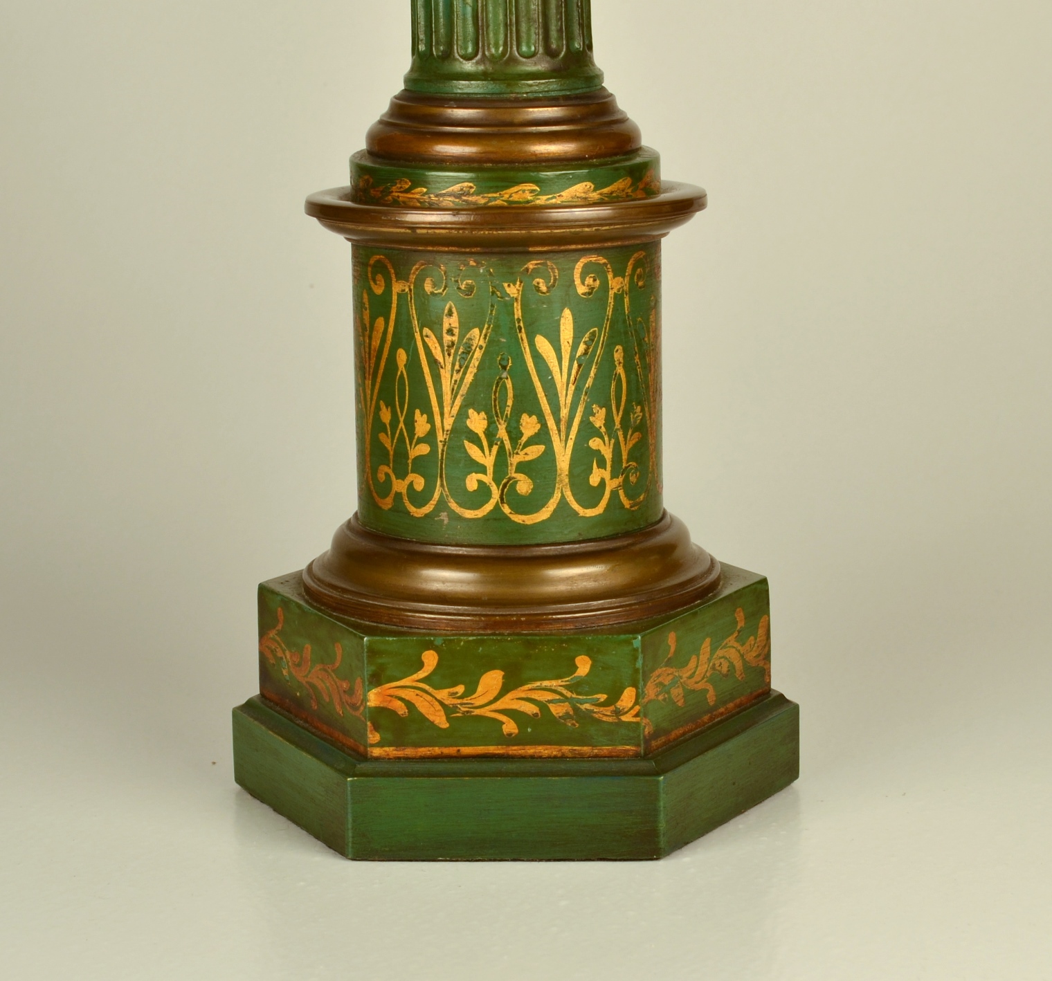 Pair of Green Tole Column Lamps