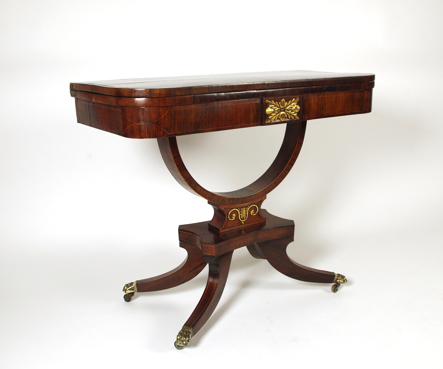 Regency Rosewood Card Table with Rare Palm Cross Banding