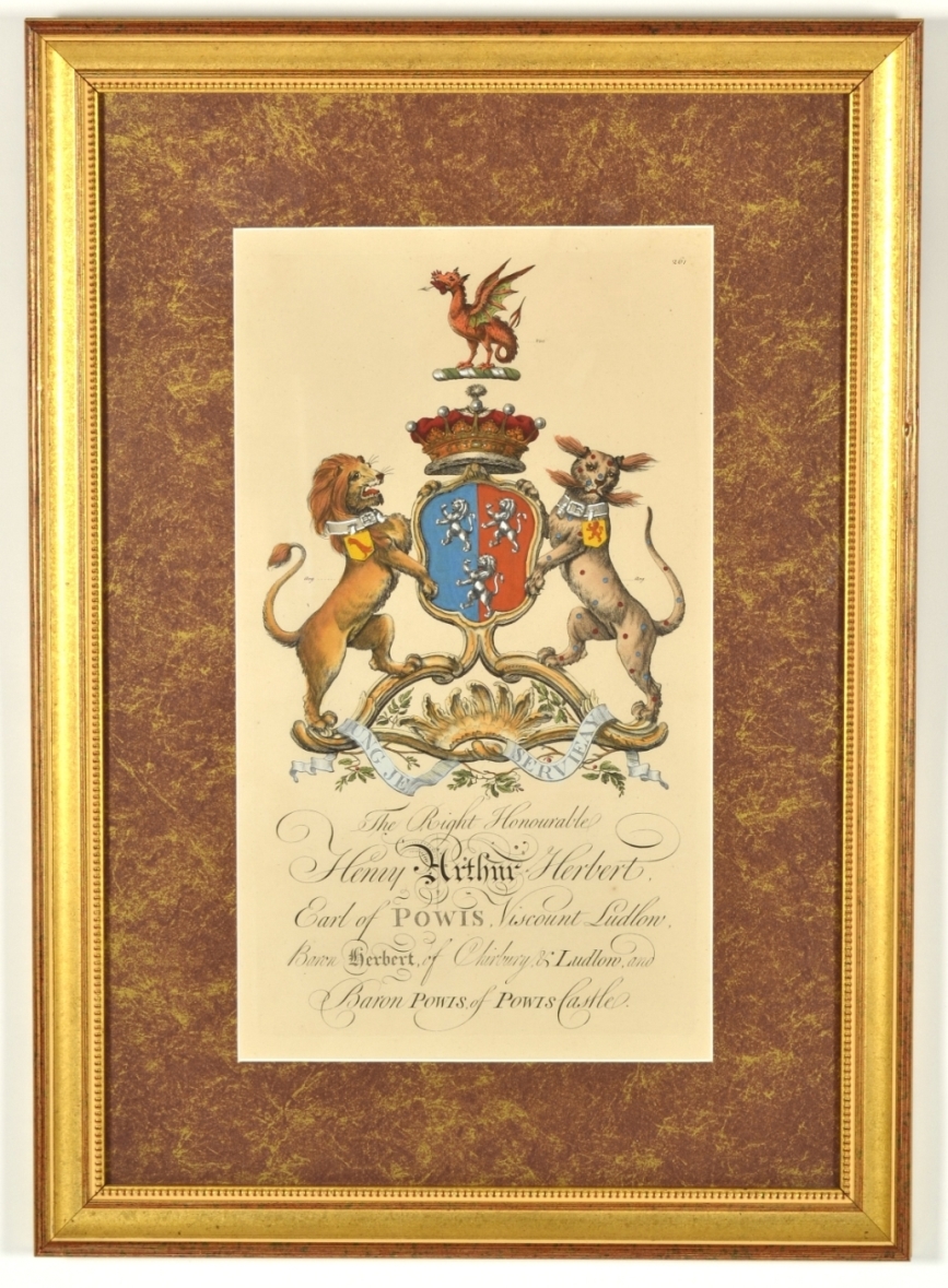 Set of Four Hand Colored Armorial Engravings, c. 1764