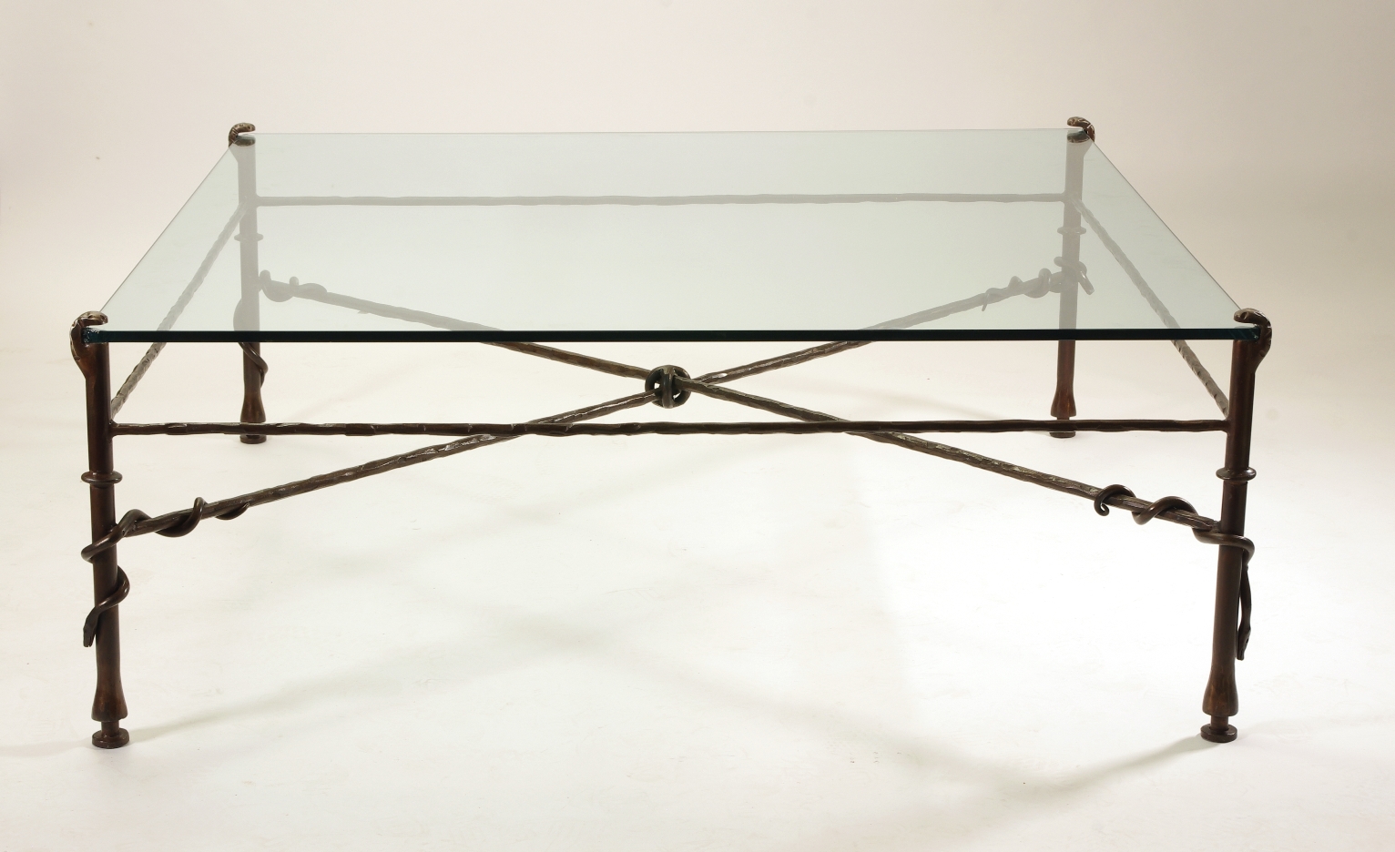 Giacometti Inspired Wrought Iron and Glass Coffee Table