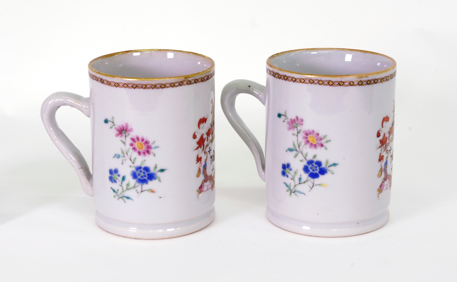 Pair of Chinese Export Armorial Small Mugs, c. 1750