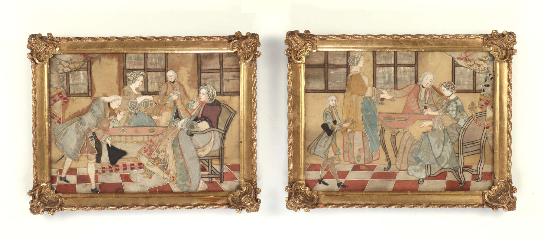 Pair of Folk Art Dressed Pictures, Continental, c. 1780