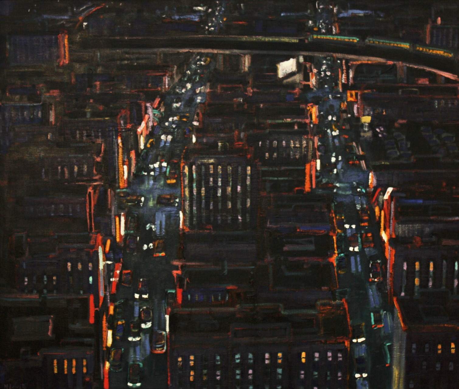 City at Night with Train 42" x 50"
