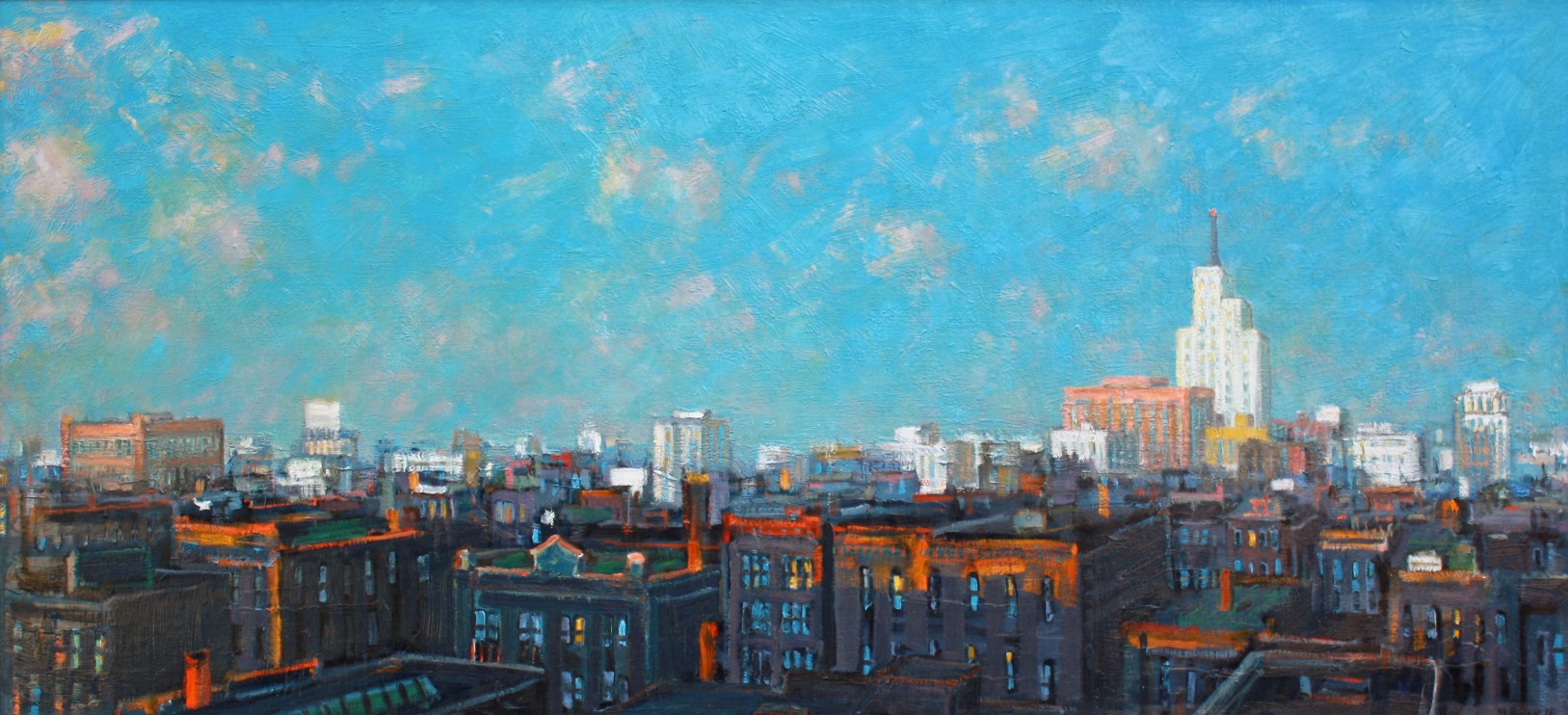 City with Blue Sky and White Building 32" x 70"