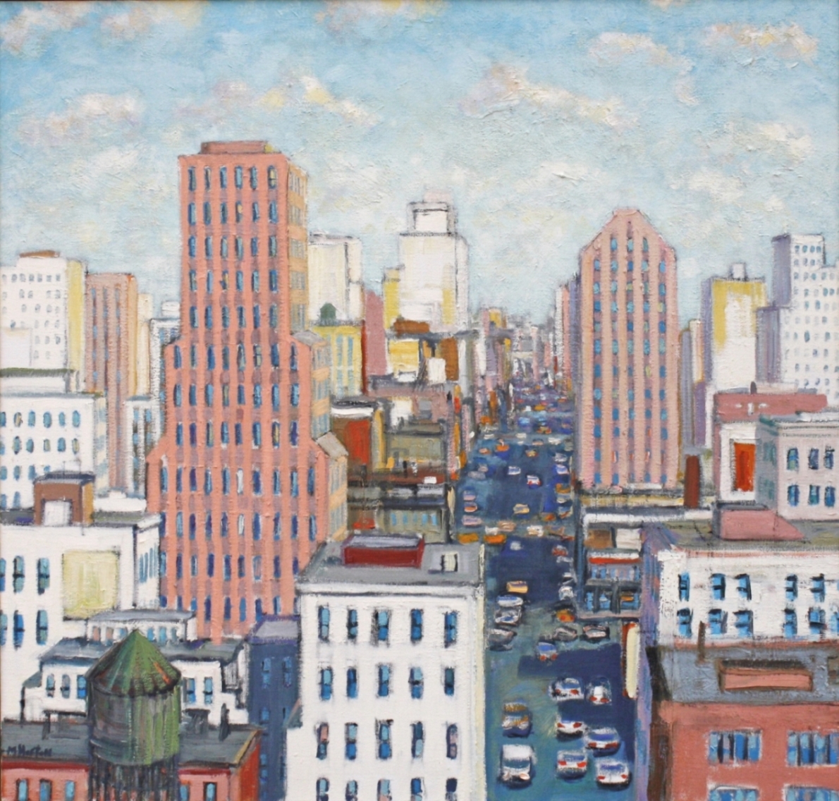 White Buildings, Blue Sky and Clouds 40"x42"