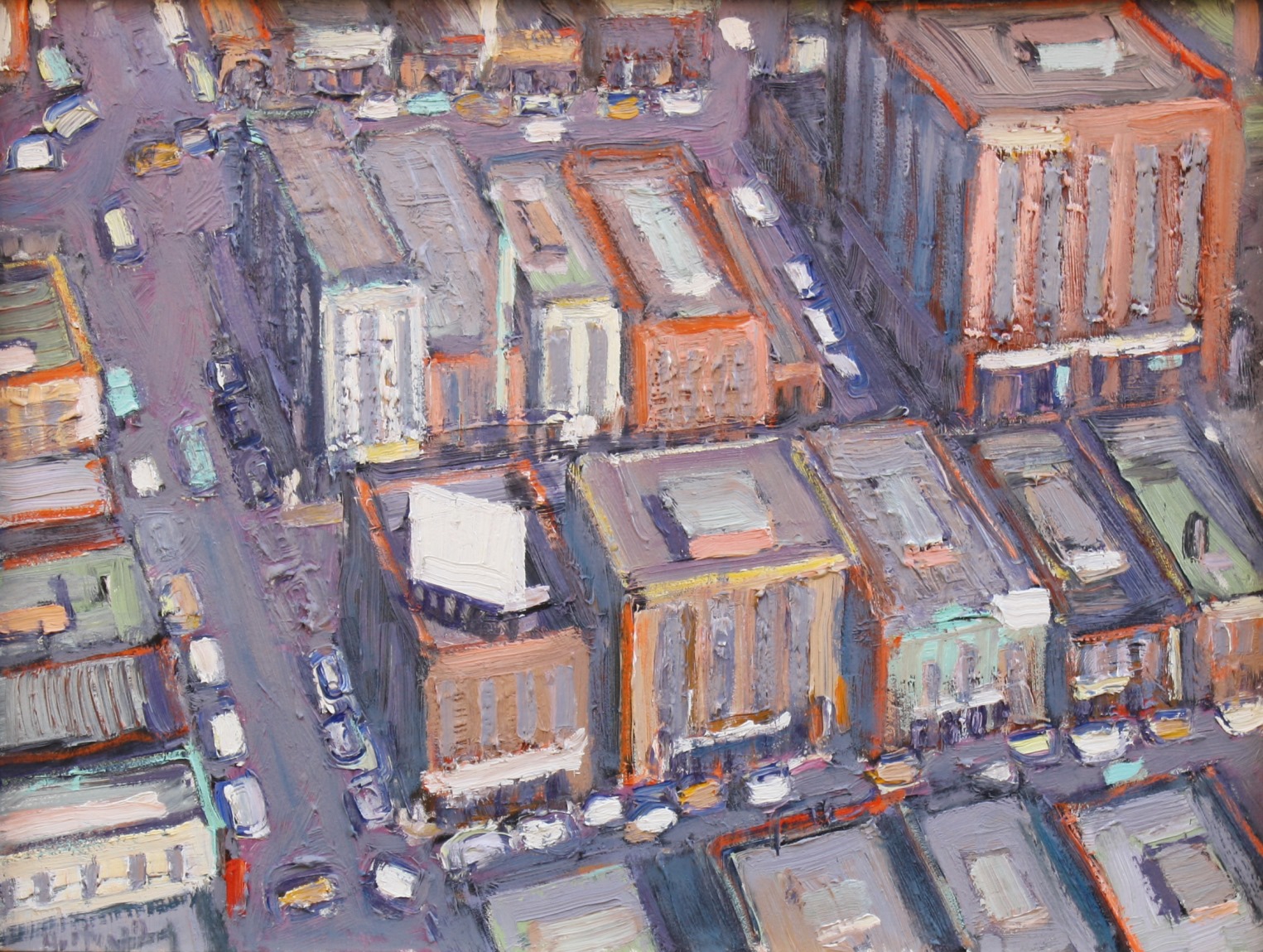 Aerial View of City Corner      12" x 16"