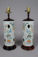 View 1: Pair of Chinese Porcelain Hat Stands Mounted as Lamps