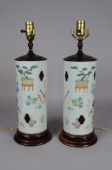 View 2: Pair of Chinese Porcelain Hat Stands Mounted as Lamps
