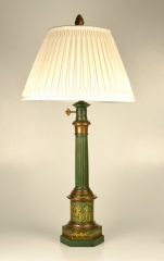 View 5: Pair of Green Tole Column Lamps