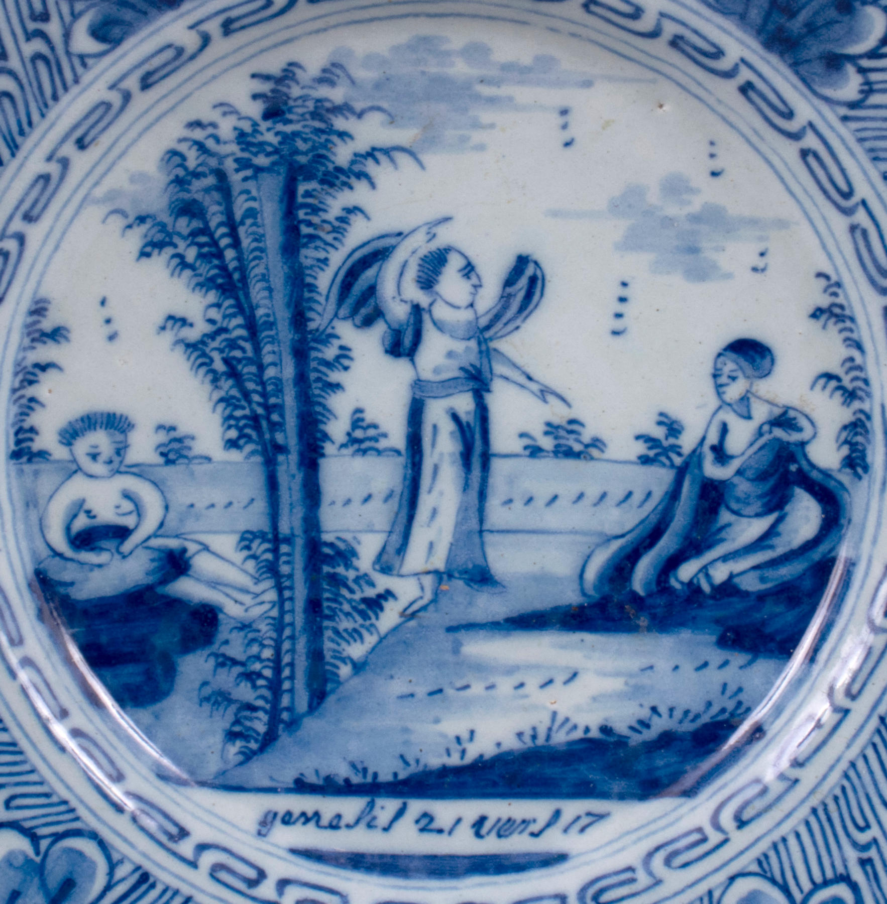 Dutch Delft Blue and White Biblical Plate, c. 1760-80