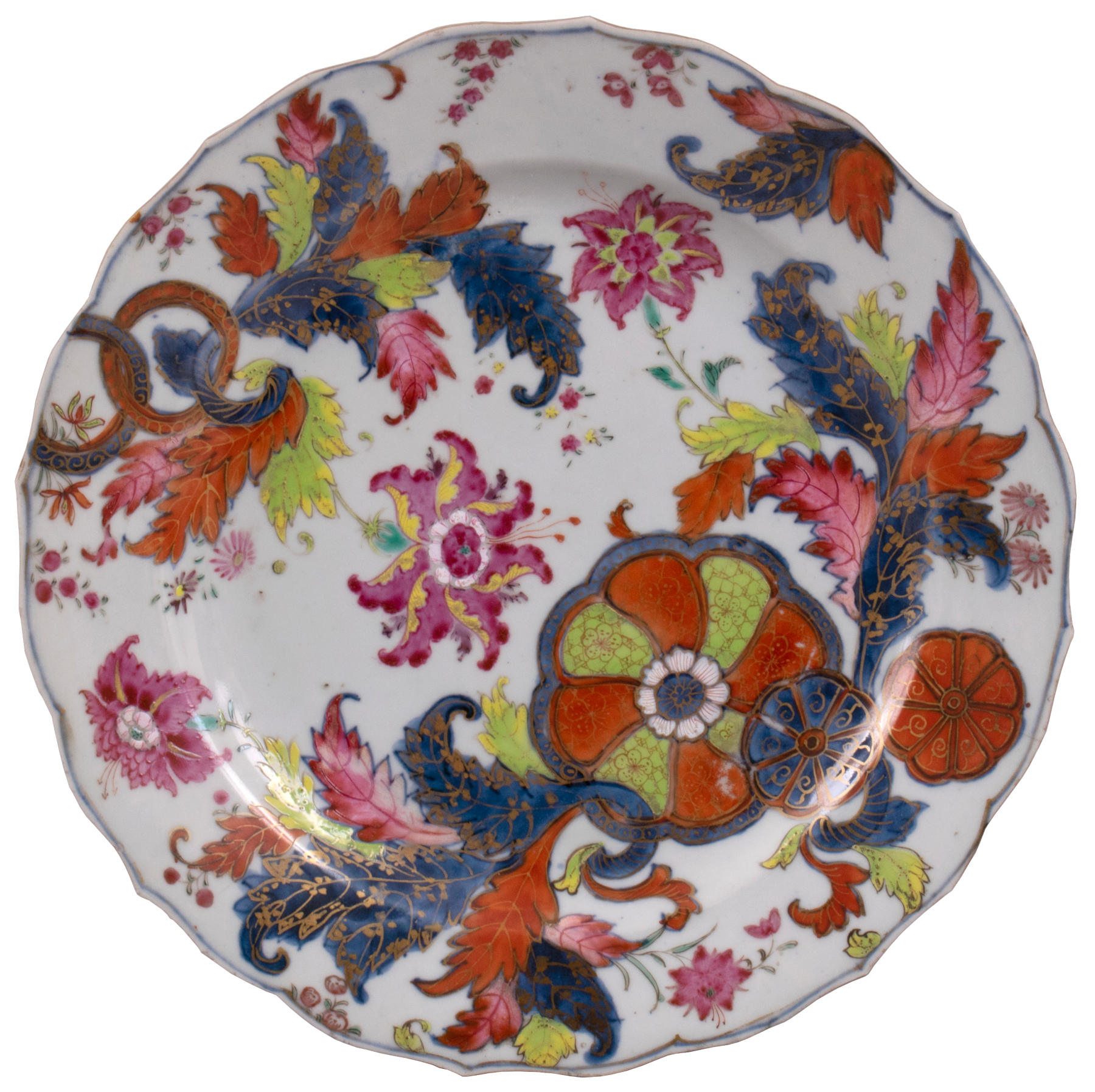 Chinese Export Pseudo Tobacco Leaf Plate, c. 1770