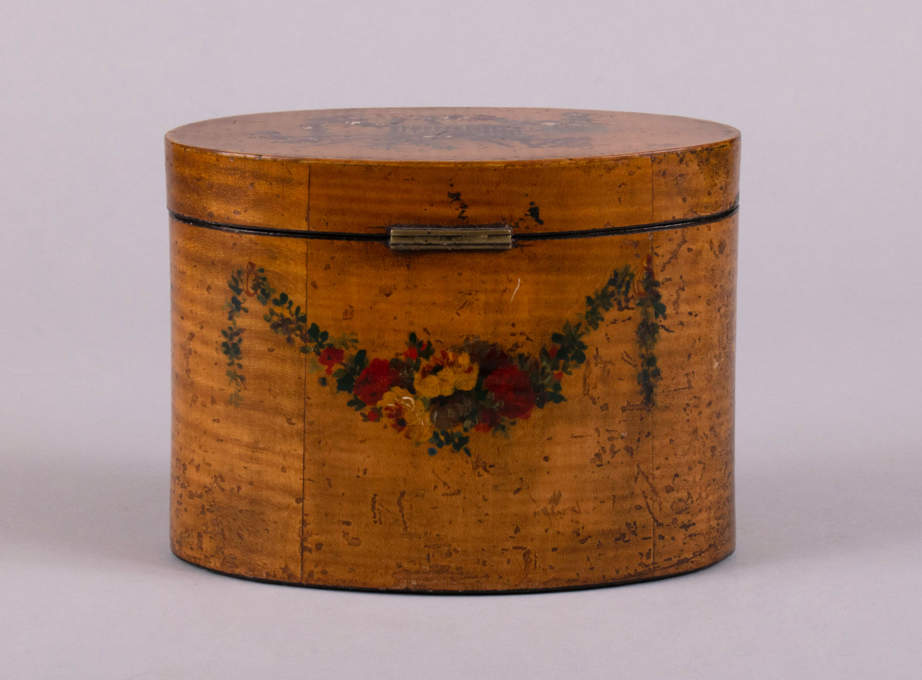 George III Painted Harewood Oval Tea Caddy, c. 1790