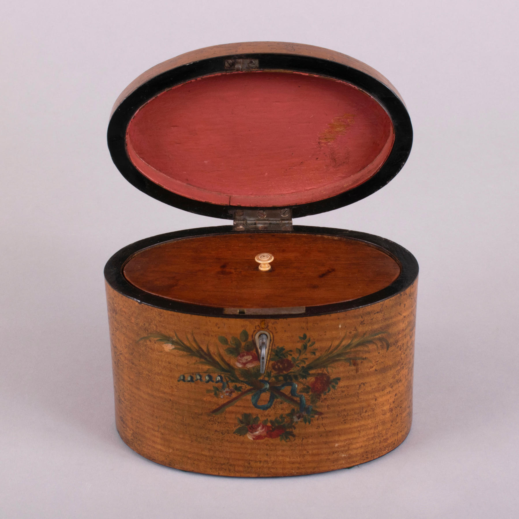 George III Painted Harewood Oval Tea Caddy, c. 1790