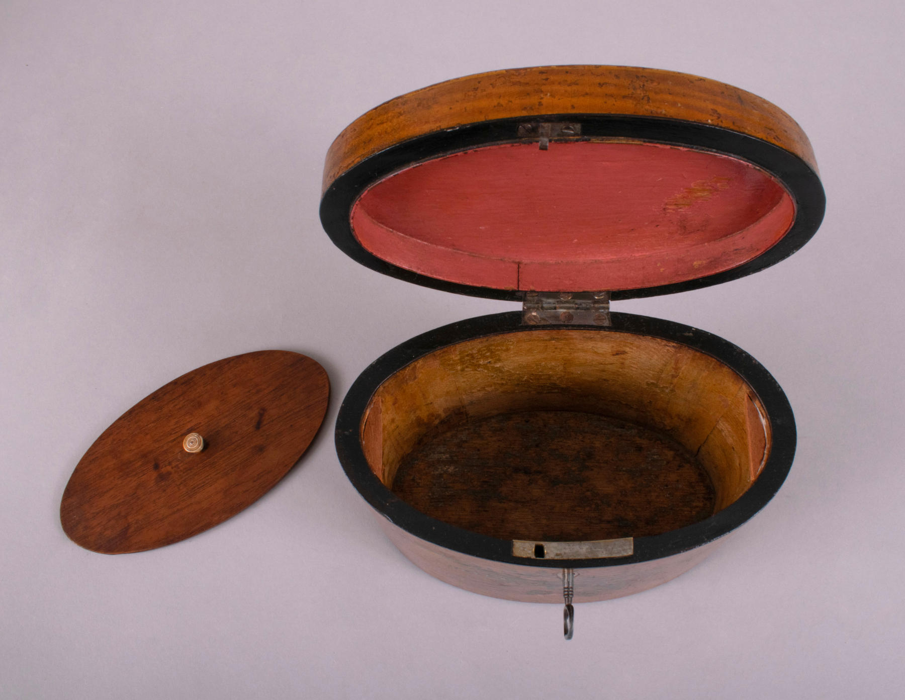 George III Painted Harewood Oval Tea Caddy, c. 1790