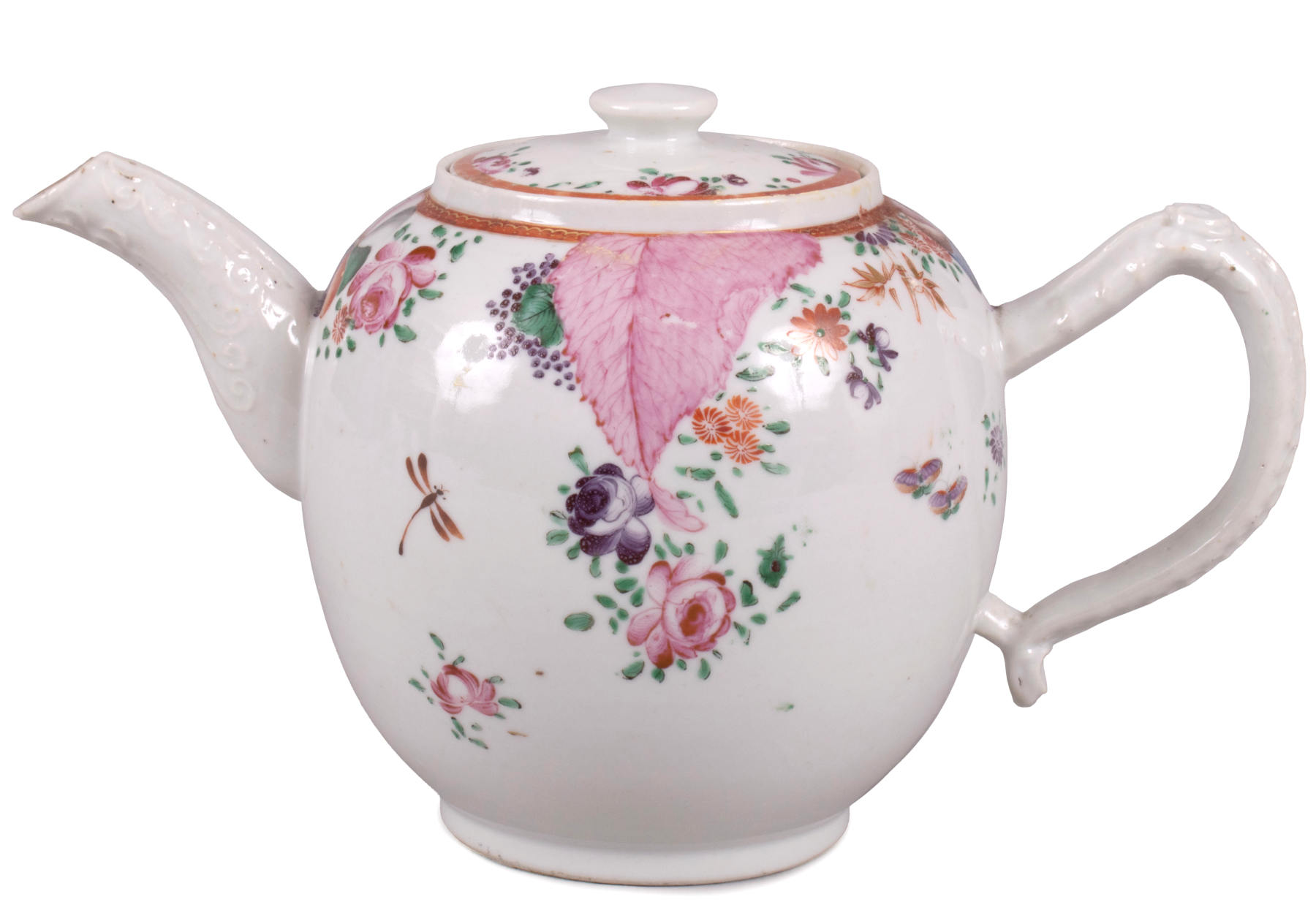 Chinese Export Pseudo Tobacco Leaf Teapot, c. 1790