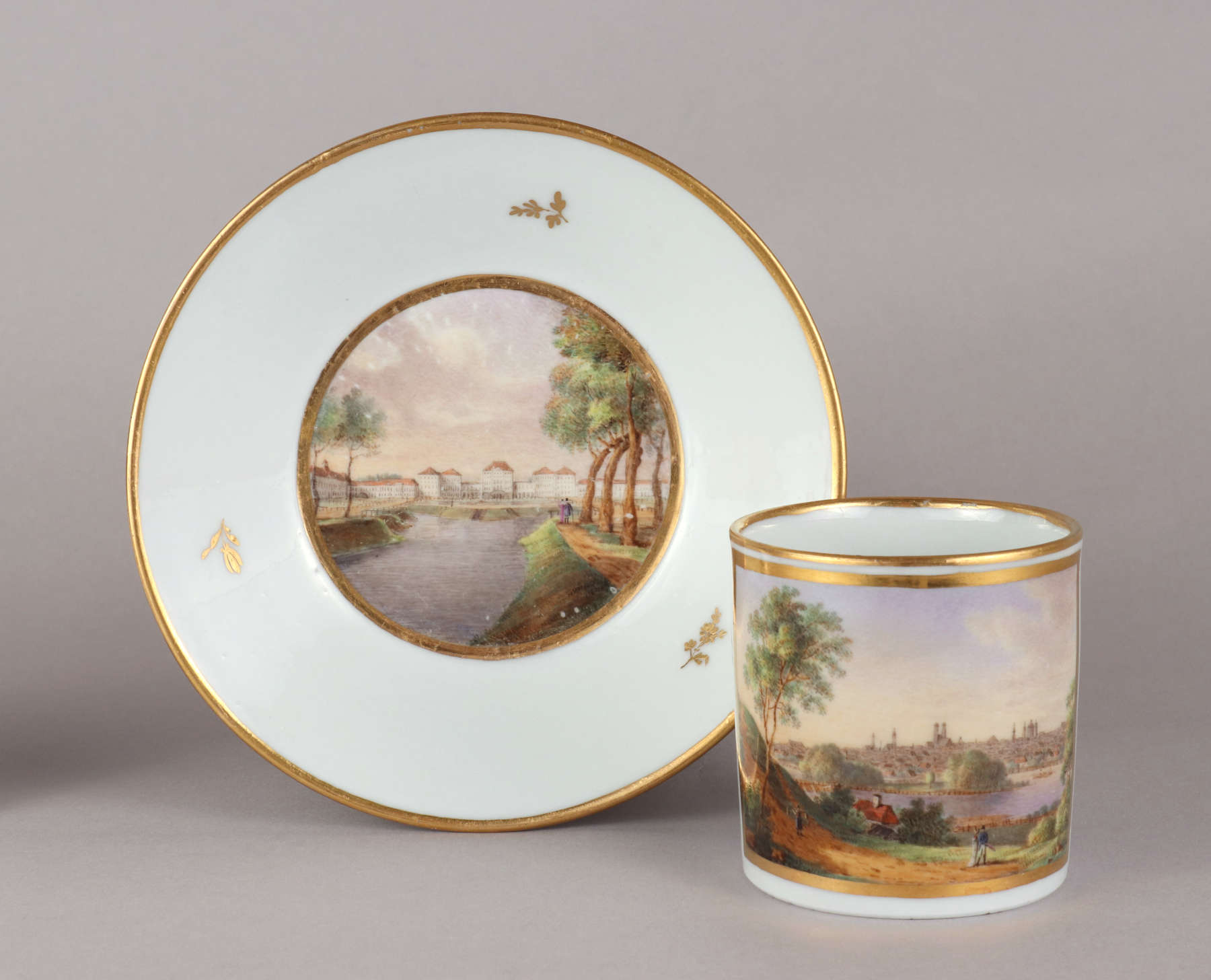 German Porcelain Topographical Cup and Saucer, c. 1800