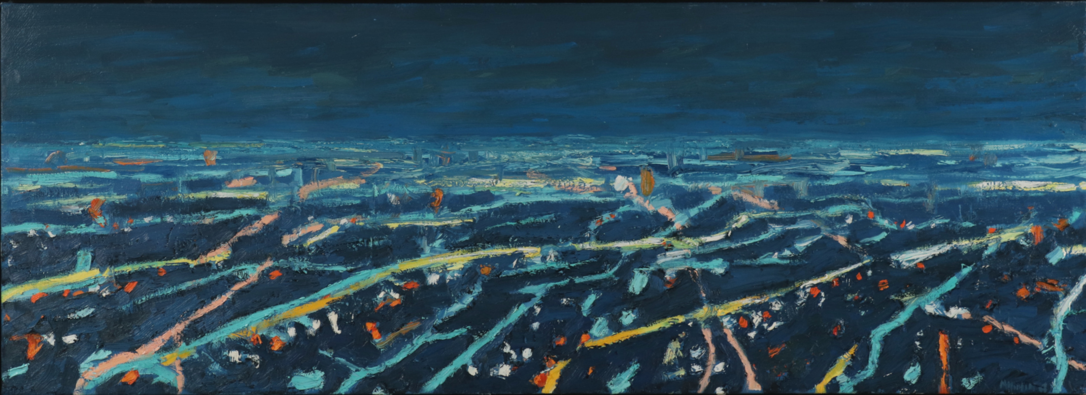 Aerial View of City Horizon at Night, 18"x50"