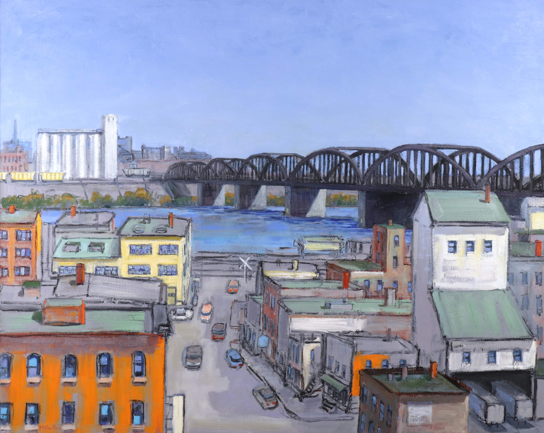 Mark Horton (b.1953) "Town on River with Bridge"  40" x 50"