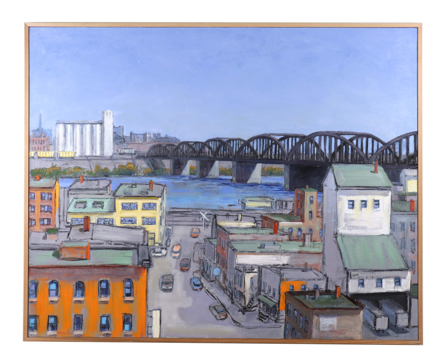 Mark Horton (b.1953) "Town on River with Bridge"  40" x 50"