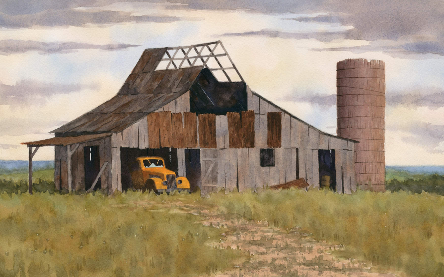 Stan Masters (1922-2005) "Missouri Barn"  10.5" x 17"