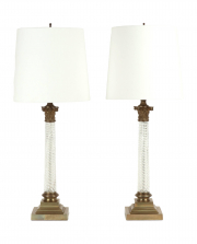 View 1: Pair of Crystal and Brass Column Lamps by Vaughan