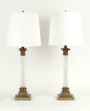 View 6: Pair of Crystal and Brass Column Lamps by Vaughan