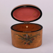 View 4: George III Painted Harewood Oval Tea Caddy, c. 1790